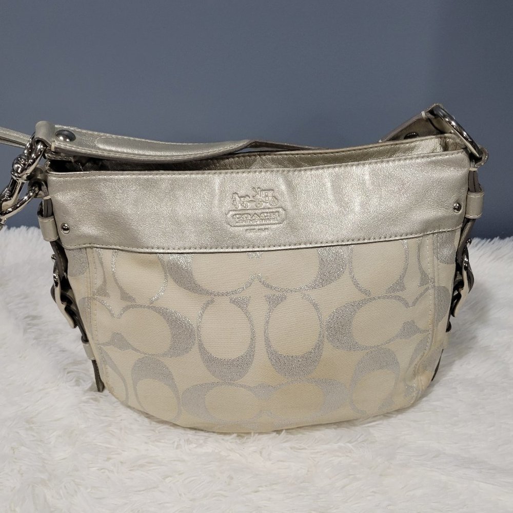Coach Zoe Silver Cream Gray Metallic Purse 13671 Leather